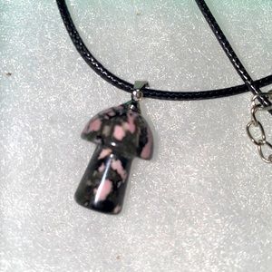 Boho natural pink and black Rhodonite Mushroom Black cord Neckl…